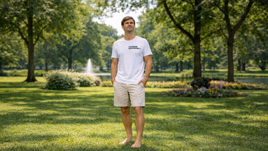 man barefoot in the park doing grounding