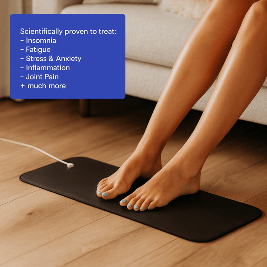 sitting on couch with feet on grounding pad